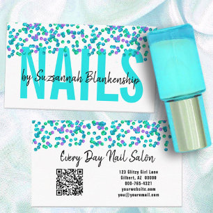 Anpassningsbarna Aqua Lila Sequins Large Text NAGE Visitkort