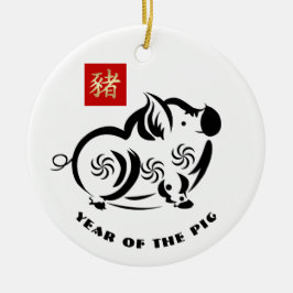 Anpassningsbarna året i Gris Julgransprydnad Keramik