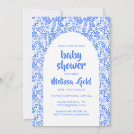 Anpassningsbarna BABY SHOWER Blommigt Arch Blue Fl Inbjudningar