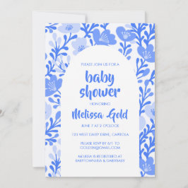 Anpassningsbarna BABY SHOWER Blommigt Arch Blue Fl Inbjudningar