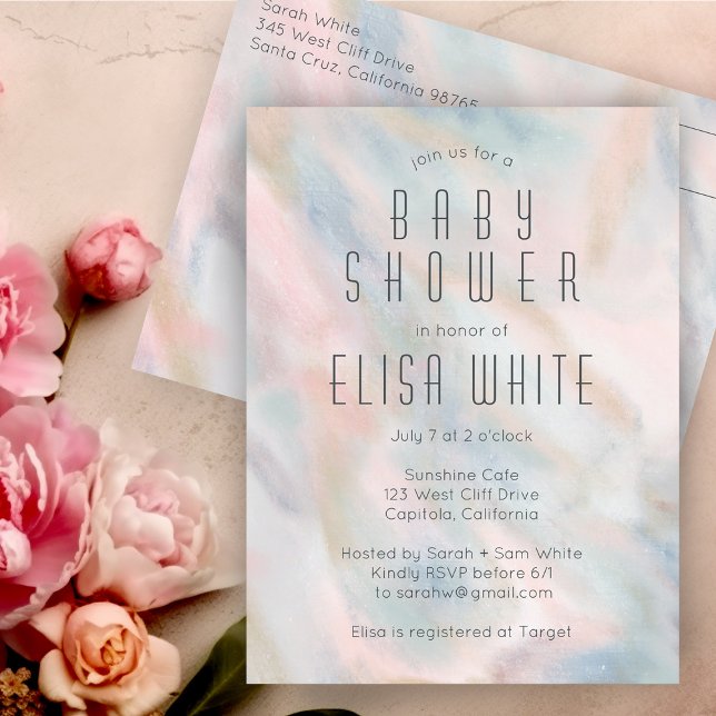 Anpassningsbarna BABY SHOWER för Chic av Pastel Ab Inbjudan Vykort (Pastel Abstract Elegant Chic CUSTOM BABY SHOWER Invitation Postcard
)