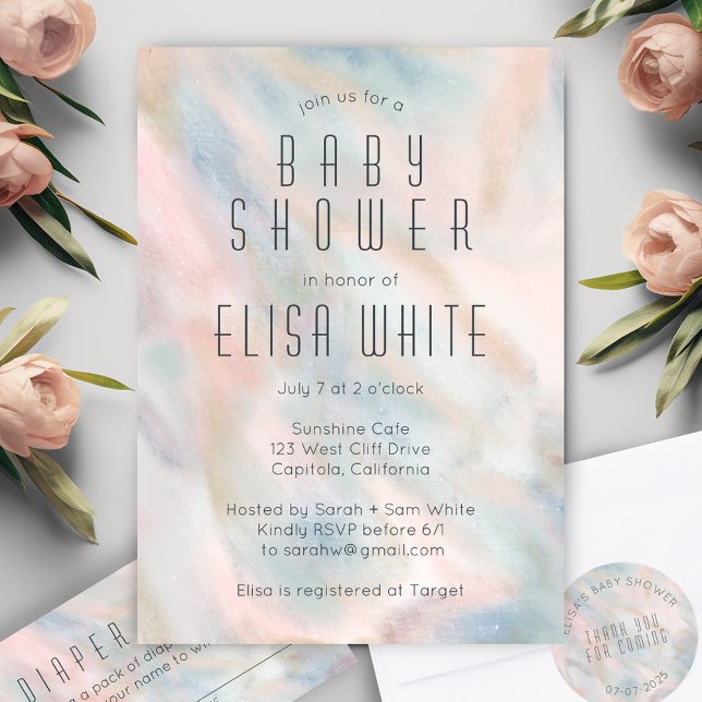 Anpassningsbarna BABY SHOWER för Chic av Pastel Ab Inbjudningar (Soft Pastel Abstract Elegant Chic CUSTOM BABY SHOWER Invitation Baby Girl Pink
)
