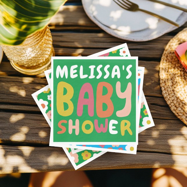 Anpassningsbarna BABY SHOWER Groovy COLORFUL Pappersservett (BABY SHOWER Groovy COLORFUL CUSTOM Napkins
)