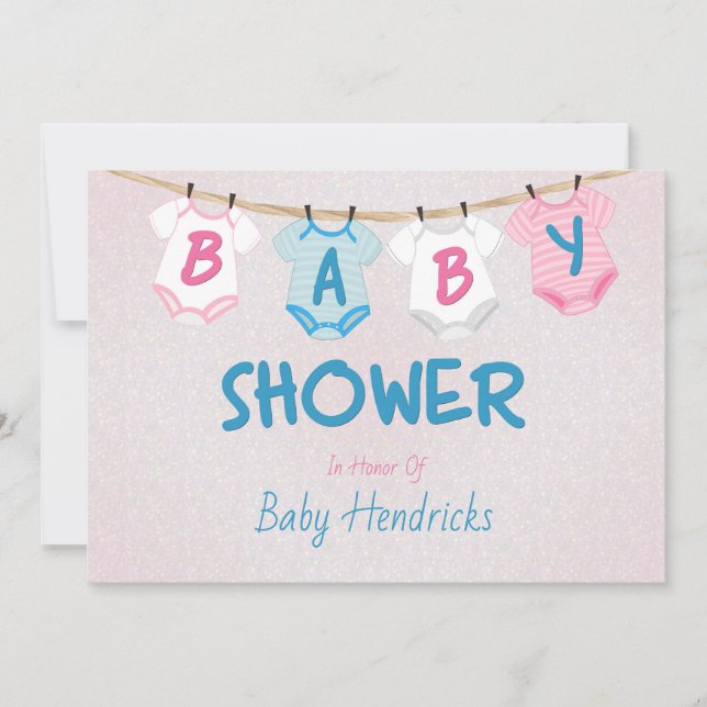 Anpassningsbarna Babykläder i Clothesline Layette  Inbjudningar (Framsida)