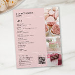 Anpassningsbarna Bakery Foto QR Social Media Icons Reklamblad<br><div class="desc">Befordra bageriet eller kakaffären med den här eleganta, fullfjädrade anpassadet. Med en mjuk bakgrund och ett mjukt utrymme för fyra foton för att visa dina bästa behandlingar är den här flygblad perfekten för att belysa dina rosor och specialiteter. Lägg till information om personligen i bageriet, inklusive en skannerbar QR-kod för...</div>