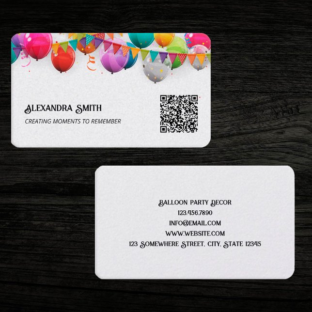 Anpassningsbarna Balloon Party Decor QR Visitkort (Balloon Party Decor Custom QR Business Cards)