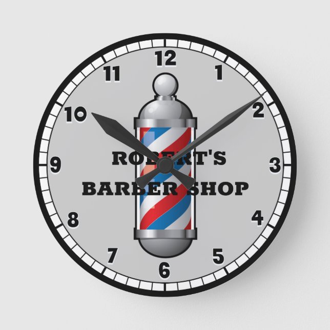 Anpassningsbarna Barber Shop Barber Pole Rund Klocka (Framsida)