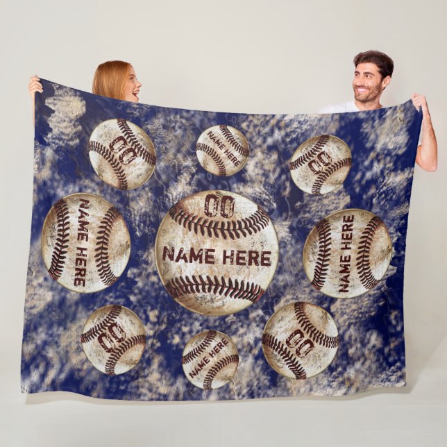 Anpassningsbarna Baseball Blanket Namn och nummer Fleecefilt (På plats)