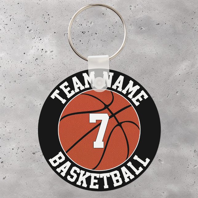 Anpassningsbarna Basketball Team Namn och Player N Nyckelring (Basketball keychain with custom team name and player jersey number.)