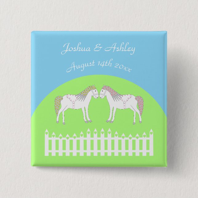 Anpassningsbarna Bevackra White Bröllop Horses Knapp (Framsida)