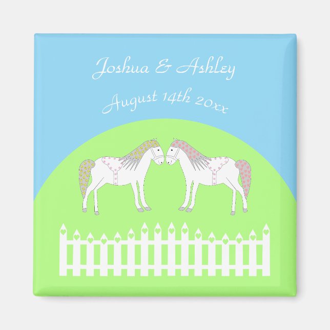Anpassningsbarna Bevackra White Bröllop Horses Magnet (Framsidan)