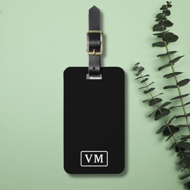 Anpassningsbarna Black and White Modern Monogram Bagagebricka (Black and White Monogram Luggage Tag)
