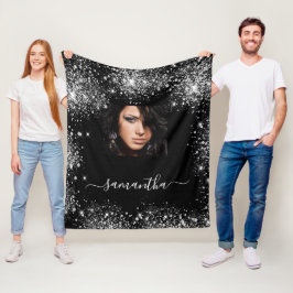 Anpassningsbarna Black silver, glitter monogram Fleecefilt