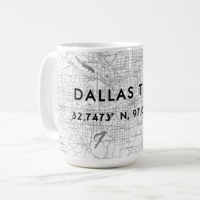 Anpassningsbarna Black & White Dallas Texas Karta  Kaffemugg (Framsida vänster)
