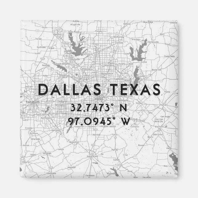Anpassningsbarna Black & White Dallas Texas Karta  Magnet (Framsidan)