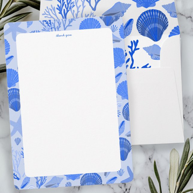 Anpassningsbarna Blåsegment för Seashells Möhippa  Tack Kort (Seashells Bridal Shower Elegant Blue Beach CUSTOM Thank You Card
)