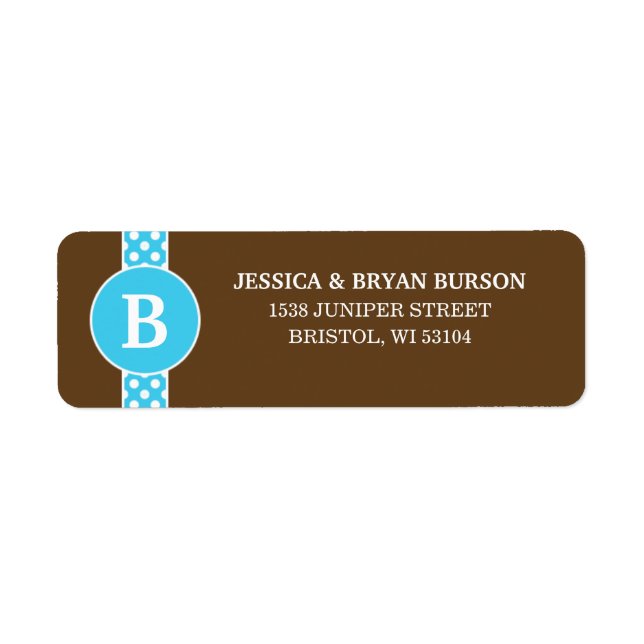 Anpassningsbarna Blue/Brown Daety Dots Monogrammed Returadress Etikett (Framsidan)