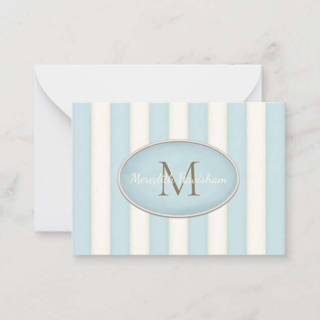 Anpassningsbarna Blue & Cream Rand Bronze Monogram Anteckningskort (Framsida)