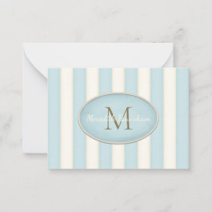 Anpassningsbarna Blue & Cream Rand Bronze Monogram Anteckningskort