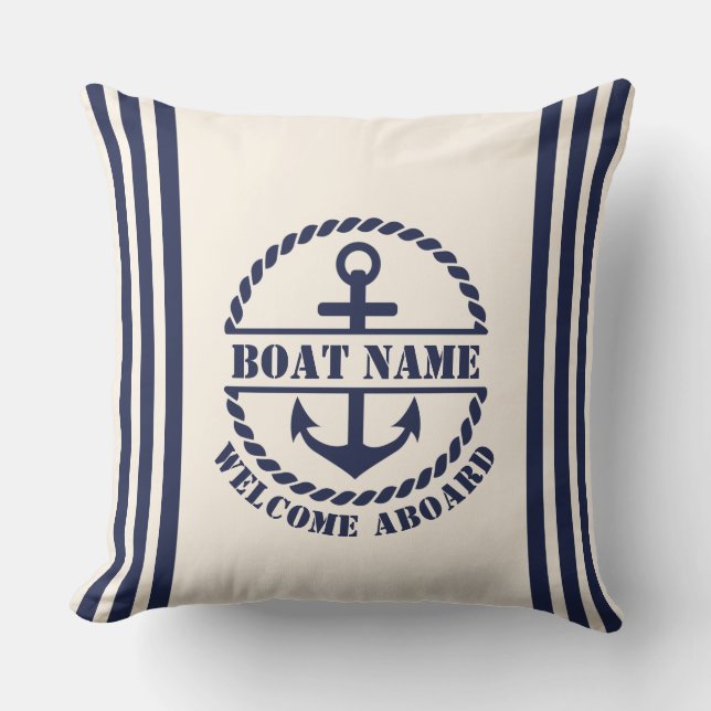 Anpassningsbarna Boat Namn Pillow (Nautical Anchor Kudde (Framsida)