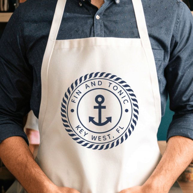 Anpassningsbarna Boat Namn vid marinblå ankare Förkläde (Skapare uppladdad)