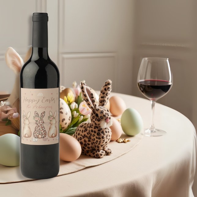  anpassningsbarna Boho Bunny Påsk Vinflaska Etikett (Blush Boho Bunny Easter custom Wine Label)