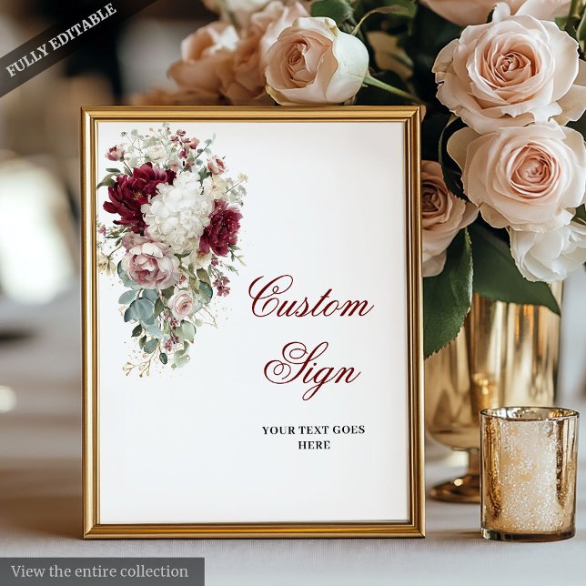 Anpassningsbarna Boho Burgundy White Garden Ro Brö Poster (Boho Burgundy White Garden Rose Wedding Custom Poster)