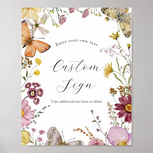 Anpassningsbarna Boho Wildblommand and Butterflies Poster (Framsidan)