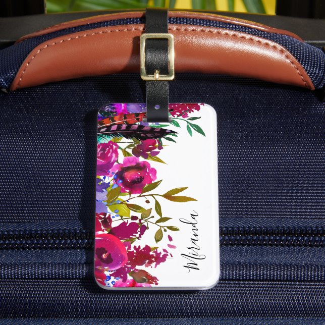 Anpassningsbarna Bold Boho Blommigt Monogrammed Bagagebricka (Framsida Insitu 2)