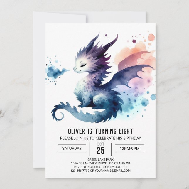 Anpassningsbarna Bold Dragon Birthday Inbjudningar (Framsida)