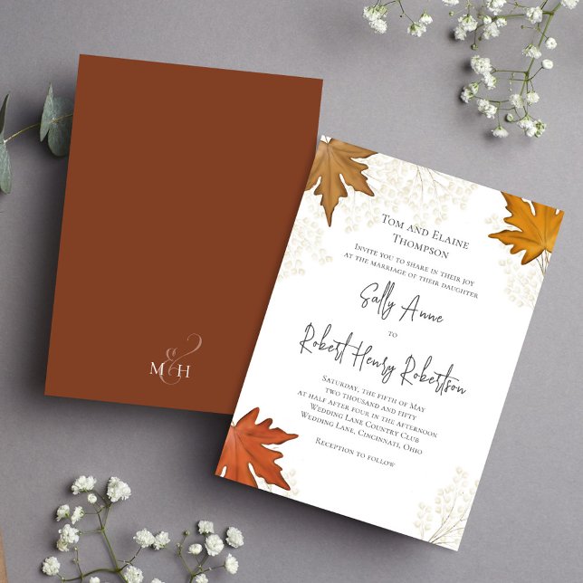 Anpassningsbarna Bröllop för höstblomma Löv Inbjudningar (Fall watercolor leaves custom wedding invitation.)