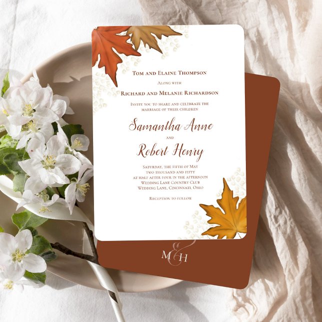 Anpassningsbarna Bröllop för höstblomma Löv Inbjudningar (Fall Autumn Leaves Wedding Invitation.)
