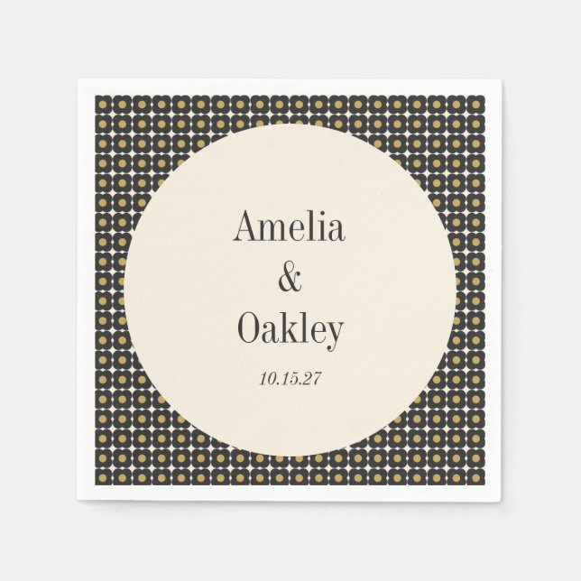 Anpassningsbarna Bröllop vid Svarta Guld Blommigte Pappersservett (Framsidan)