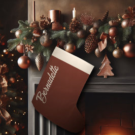 Anpassningsbarna Brown Julkoppar Beige Calligraphy Stor Julstrumpa