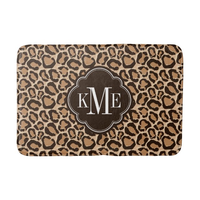 Anpassningsbarna Brown och Leopard Print Monogram Badrumsmatta (Framsidan)