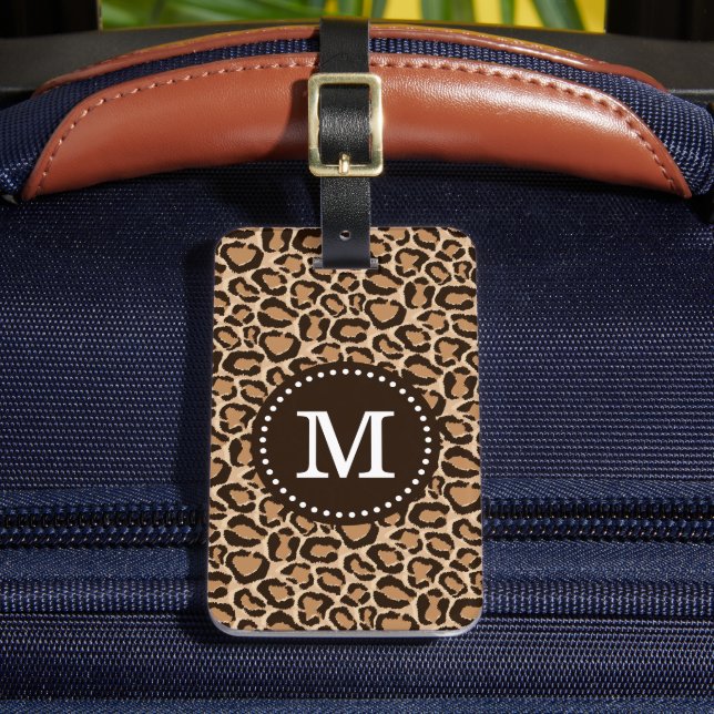 Anpassningsbarna Brown och Leopard Print Monogram Bagagebricka (Framsida Insitu 2)