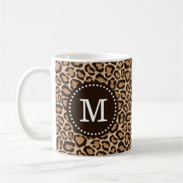 Anpassningsbarna Brown och Leopard Print Monogram Kaffemugg