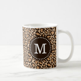 Anpassningsbarna Brown och Leopard Print Monogram Kaffemugg