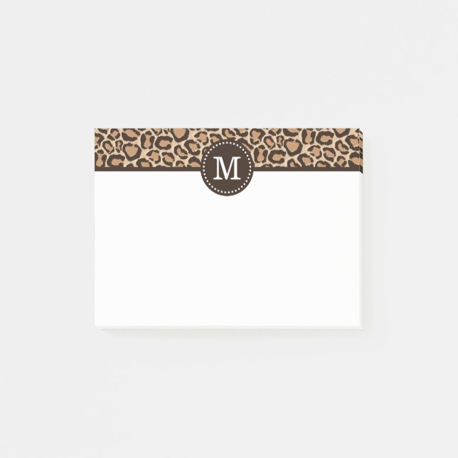 Anpassningsbarna Brown och Leopard Print Monogram Post-it Block (Framsida)