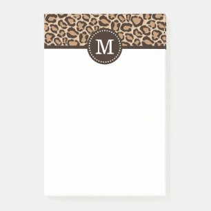 Anpassningsbarna Brown och Leopard Print Monogram Post-it Block