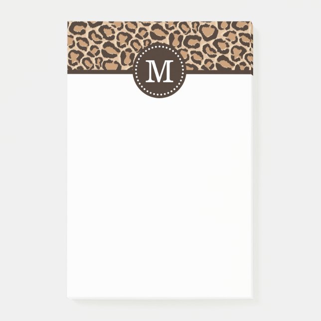 Anpassningsbarna Brown och Leopard Print Monogram Post-it Block (Framsida)