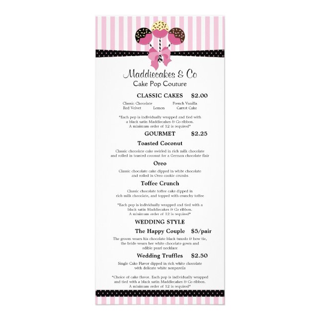 Anpassningsbarna Cake Pops Bakery Reklamkort (Framsidan)