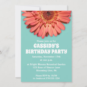 Anpassningsbarna Coral Gerbera Daisy Photo Mint Gr Inbjudningar