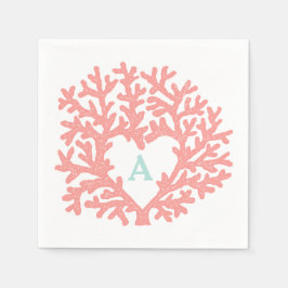 Anpassningsbarna Coral Heart Aqua Beach Wedding Pappersservett