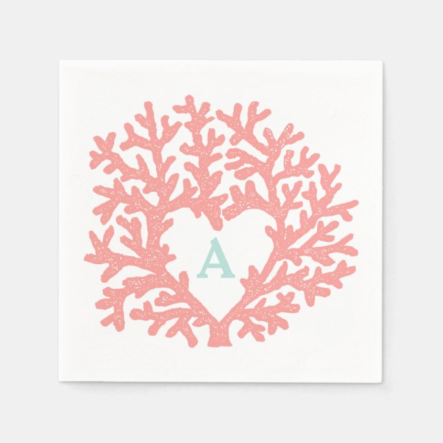 Anpassningsbarna Coral Heart Aqua Beach Wedding Pappersservett (Framsidan)
