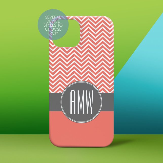 Anpassningsbarna Coral Peach Grått Chevrons  Tripl (Personalized Phone Case)