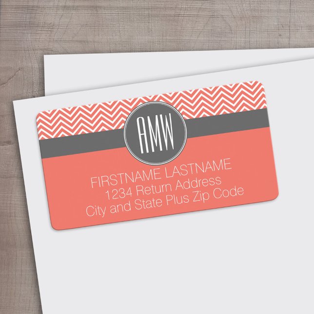 Anpassningsbarna Coral Peach Grått Chevrons  Tripl Adressetikett (Custom Address Label)