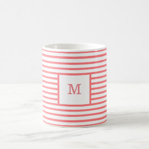 Anpassningsbarna Coral Red and White Rand Monogram Kaffemugg
