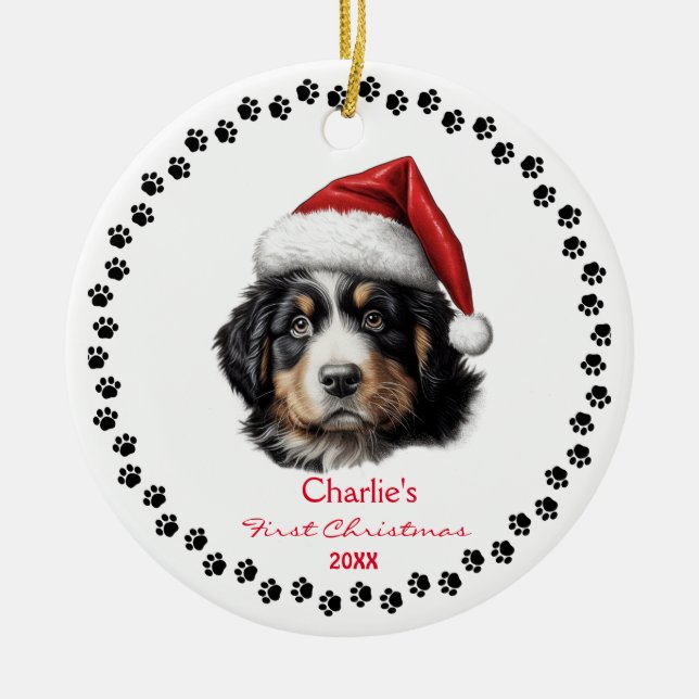 Anpassningsbarna Cute Bernese Mountain Hund Santa  Julgransprydnad Keramik (Framsidan)