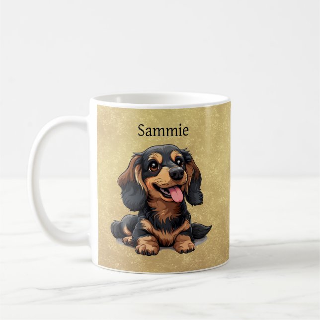 Anpassningsbarna Cute Black och Brown Dachshund Pu Kaffemugg (Vänster)
